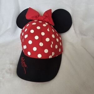 Walt‎ Disney World Minnie Mouse Baseball Cap Hat Red Black Ears Youth Size